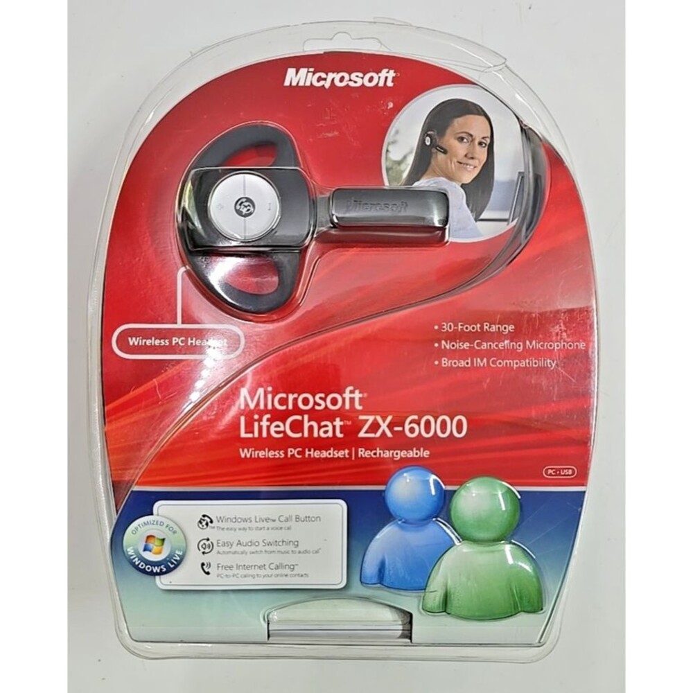 SEALED Microsoft LifeChat ZX-6000 Wireless PC Headset Rechargable Vintage New